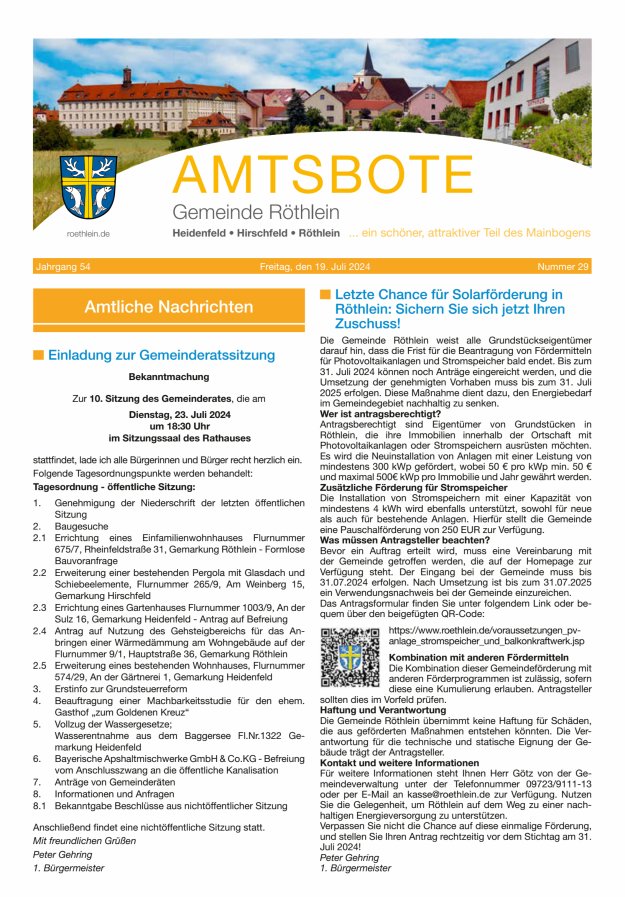 Amtsbote der Großgemeinde Röthlein Titelblatt 29/2024