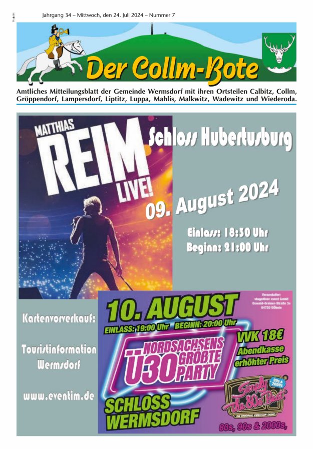 Collm-Bote – Amtliches Mitteilungsblatt der Gemeinde Wermsdorf mit ihren Ortsteilen Titelblatt 07/2024