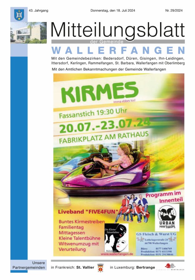Mitteilungsblatt Gemeinde Wallerfangen Titelblatt 29/2024