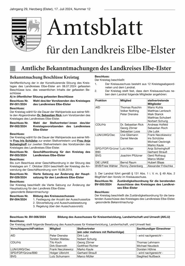 Amtsblatt für den Landkreis Elbe-Elster Titelblatt 12/2024