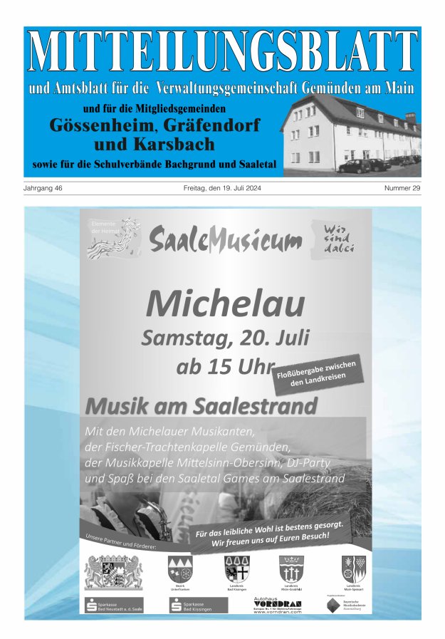 Mitteilungsblatt der VG Gemünden a Main Titelblatt 29/2024