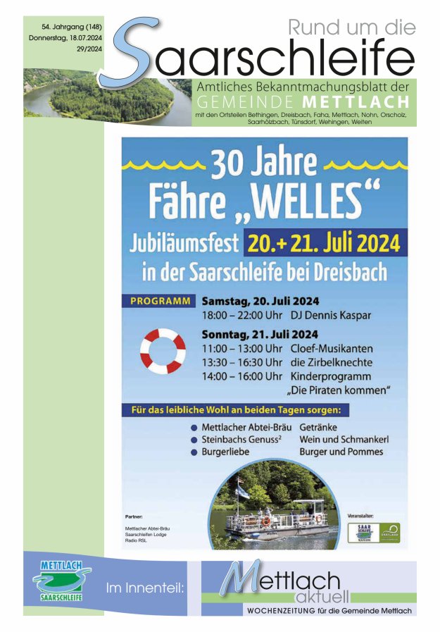 Rund um die Saarschleife Gemeinde Mettlach Titelblatt 29/2024