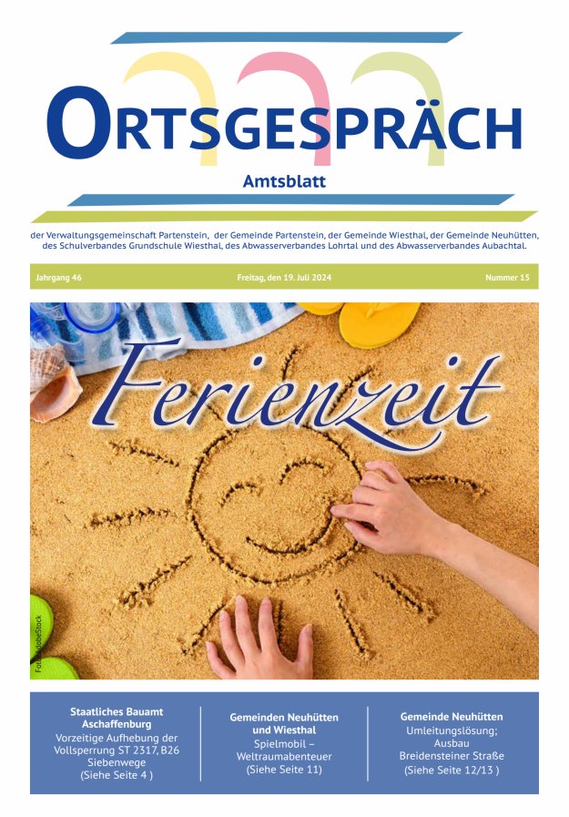 Ortsgespräch - Amtsblatt der VG Partenstein und ihrer Körperschaften Titelblatt 15/2024