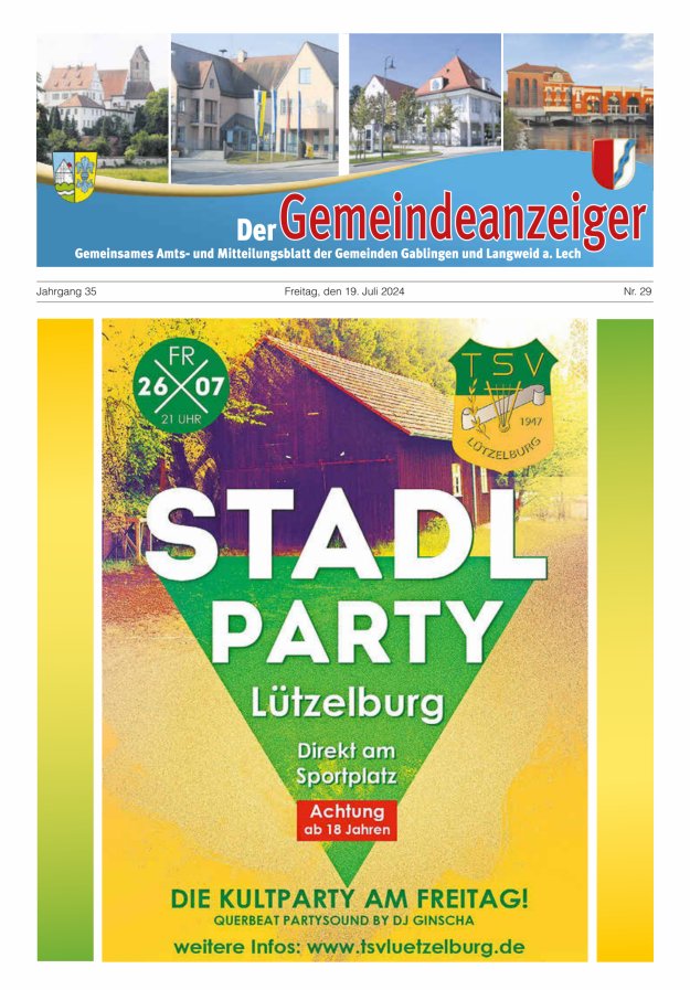 Der Gemeindeanzeiger - Gablingen Langweid Titelblatt 29/2024