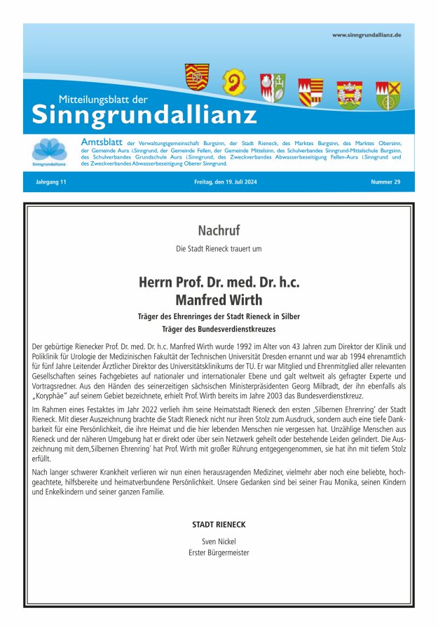 Mitteilungsblatt der Sinngrundallianz Titelblatt 29/2024
