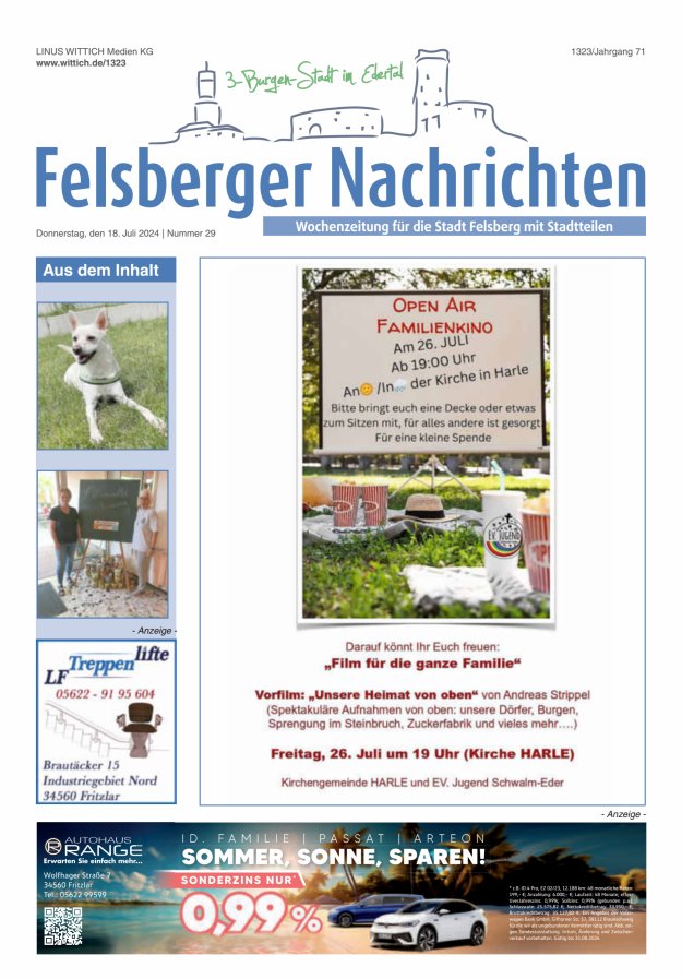Felsberger Nachrichten Titelblatt 29/2024