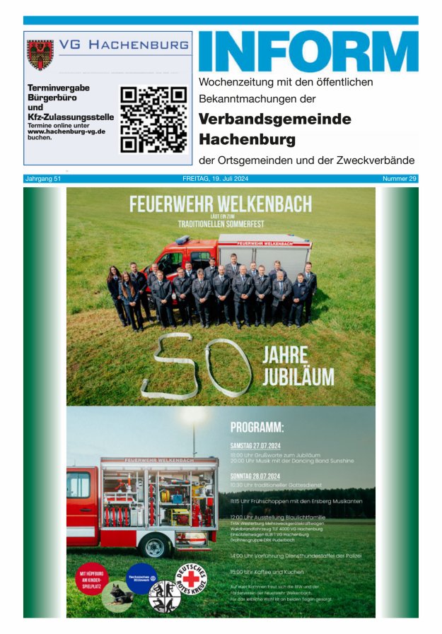 INFORM - Wochenzeitung der Verbandsgemeinde Hachenburg Titelblatt 29/2024