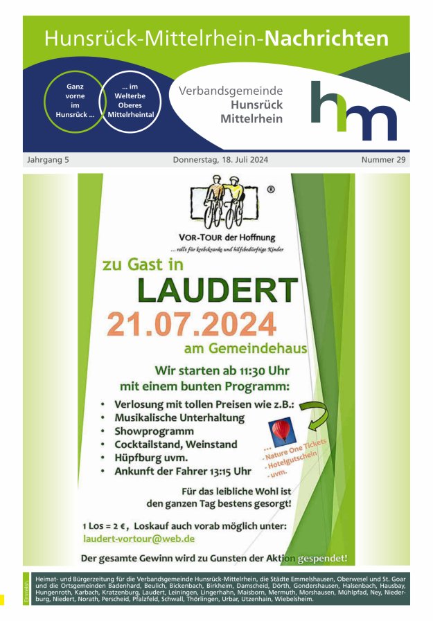 Hunsrück-Mittelrhein Nachrichten Ausgabe Emmelshausen Titelblatt 29/2024