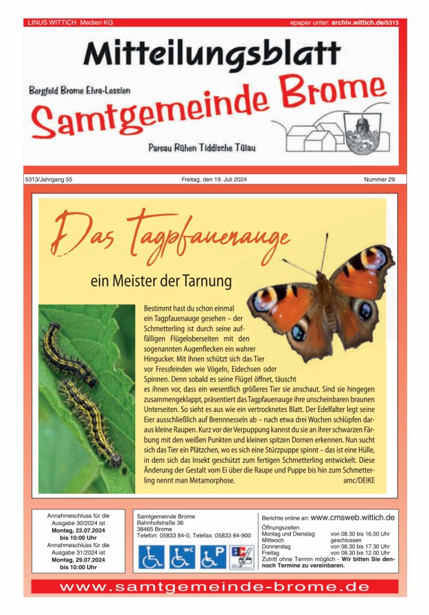 Mitteilungsblatt der Samtgemeinde Brome Titelblatt 29/2024