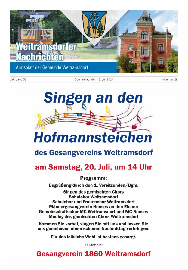 Weitramsdorfer Nachrichten Titelblatt 29/2024