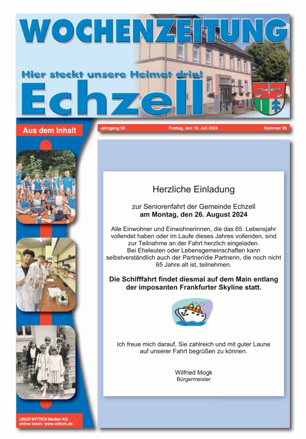 Wochenzeitung für die Gemeinde Echzell Titelblatt 29/2024
