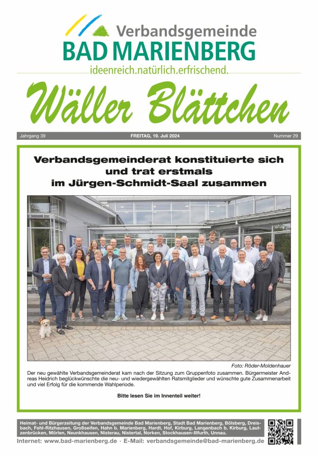 Wäller Blättchen - Verbandsgemeinde Bad Marienberg Titelblatt 29/2024