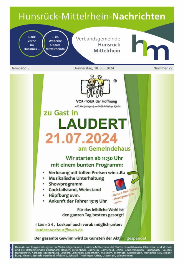 Hunsrück-Mittelrhein Nachrichten Ausgabe St Goar Oberwesel Titelblatt 29/2024