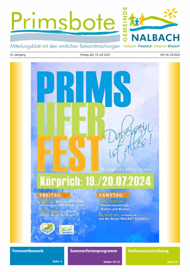 Primsbote Gemeinde Nalbach Titelblatt 29/2024