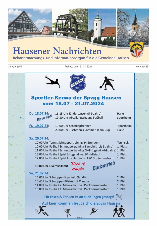 Hausener Nachrichten Titelblatt 29/2024