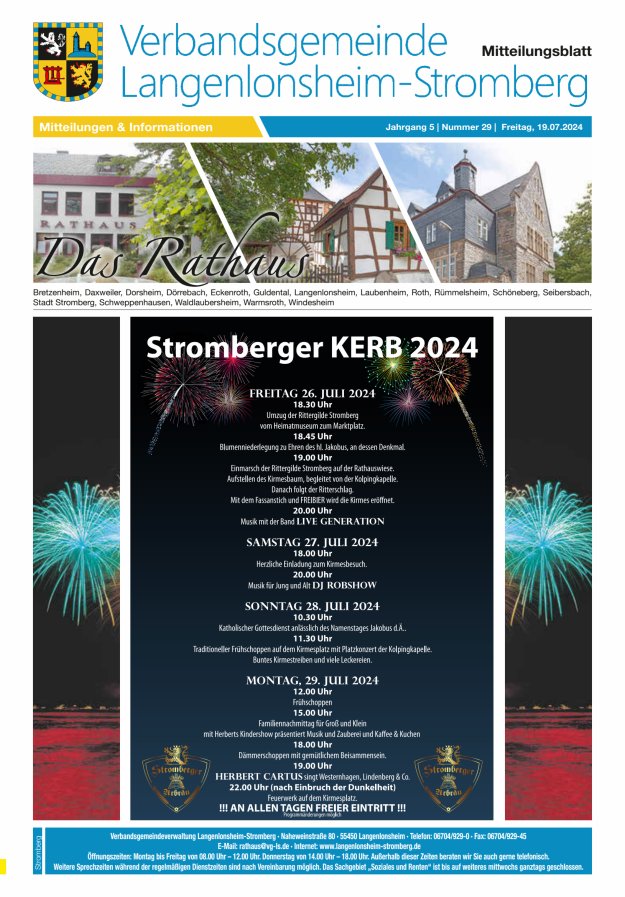 Das Rathaus - MTB d VG Langenlonsheim-Stromberg  Titelblatt 29/2024