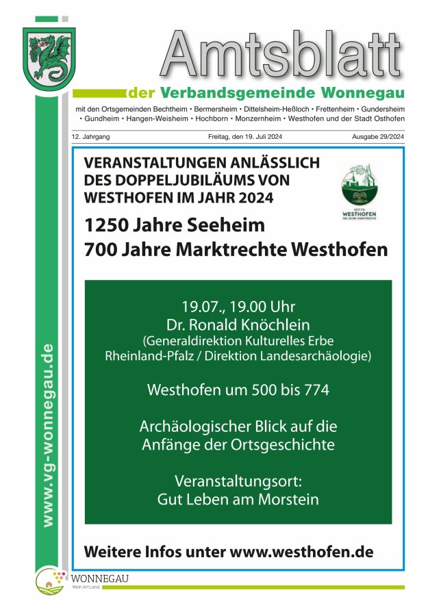 Amtsblatt VG Wonnegau Titelblatt 29/2024