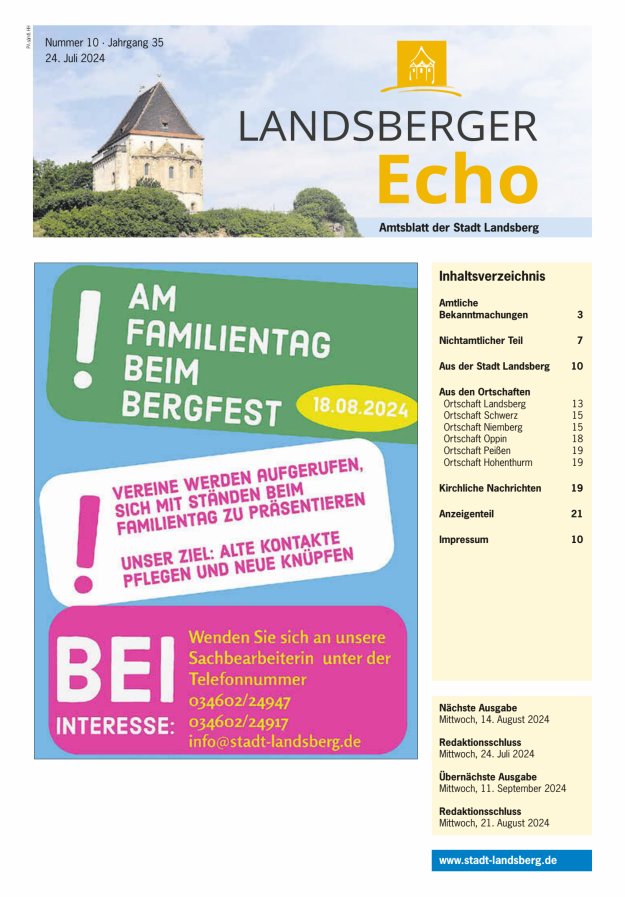 Landsberger Echo – Amtsblatt der Stadt Landsberg Titelblatt 10/2024