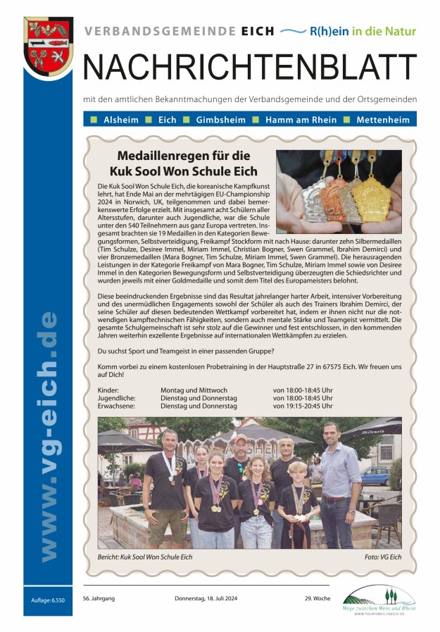 Nachrichtenblatt der VG Eich Titelblatt 29/2024
