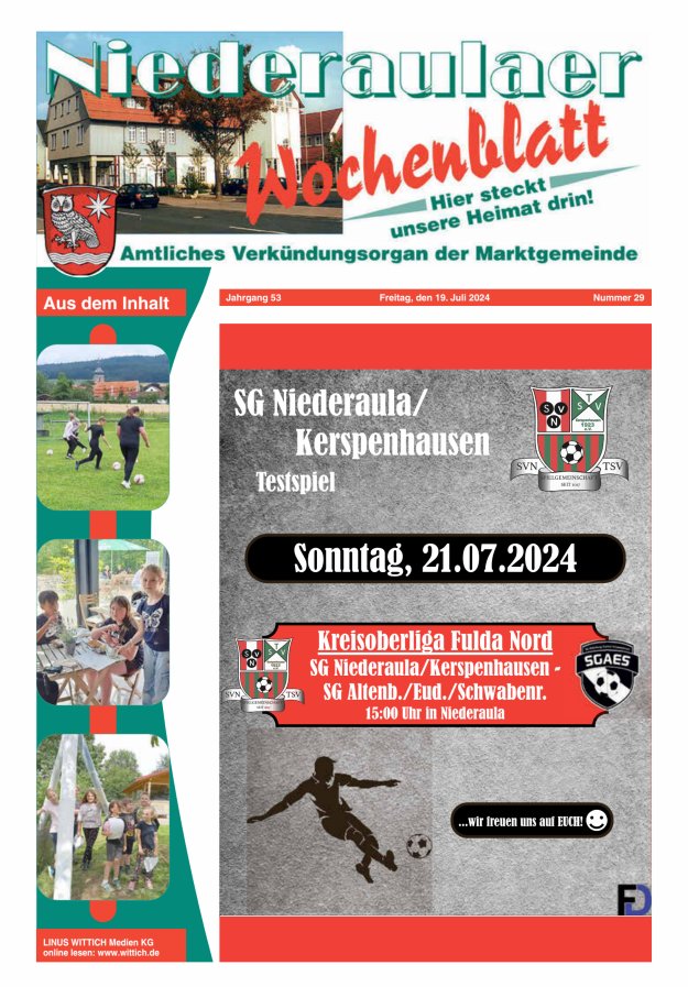 Niederaulaer Wochenblatt Titelblatt 29/2024