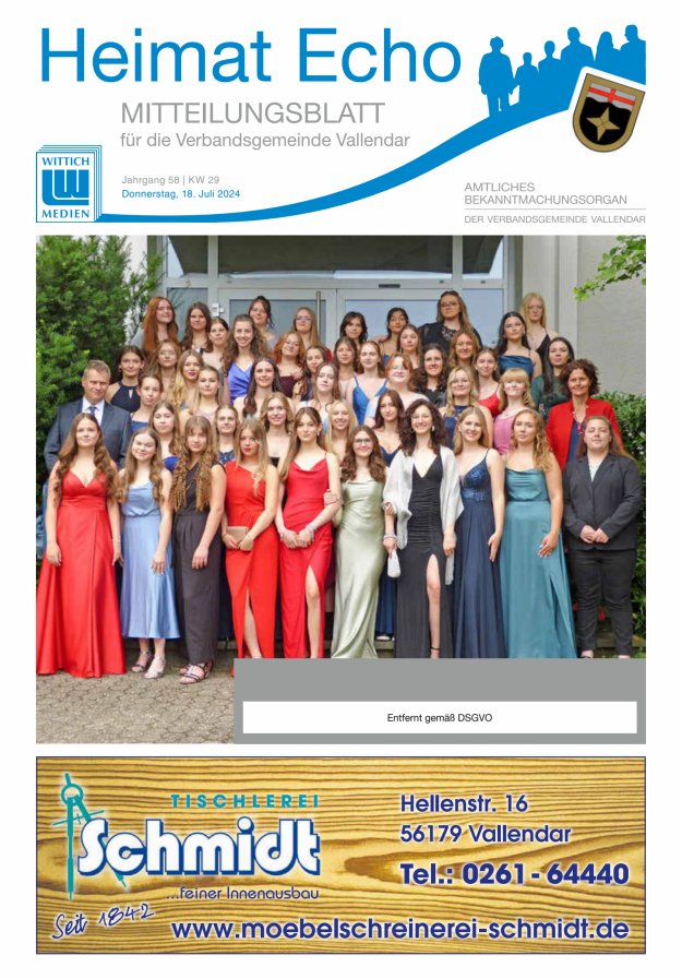 Heimat-Echo - Heimat- und Bürgerzeitung Verbandsgemeinde Vallendar Titelblatt 29/2024