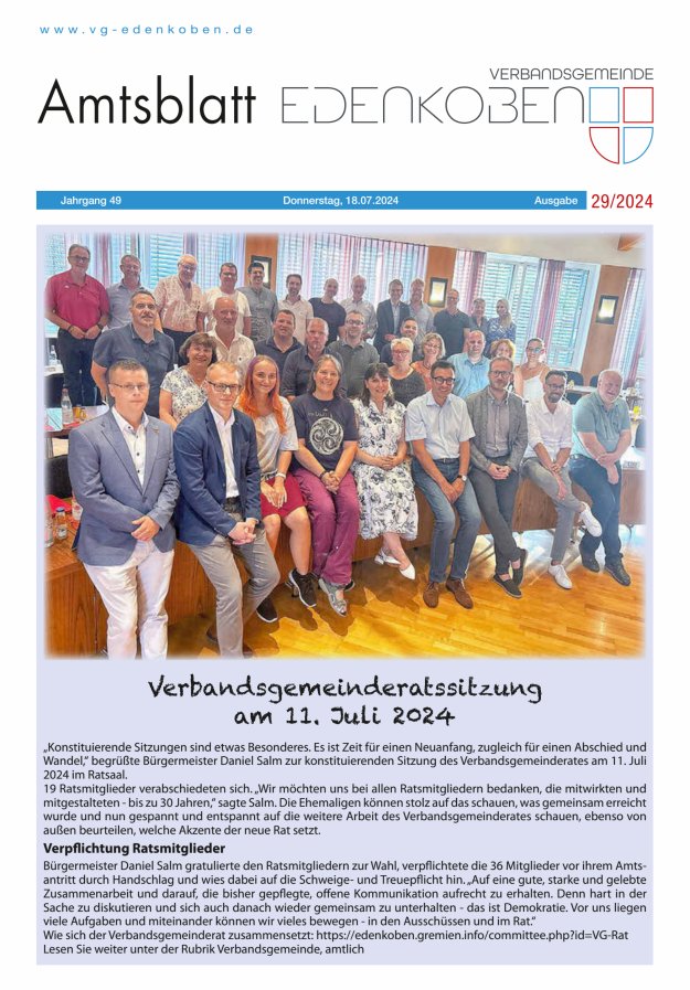 Amtsblatt VG Edenkoben Titelblatt 29/2024