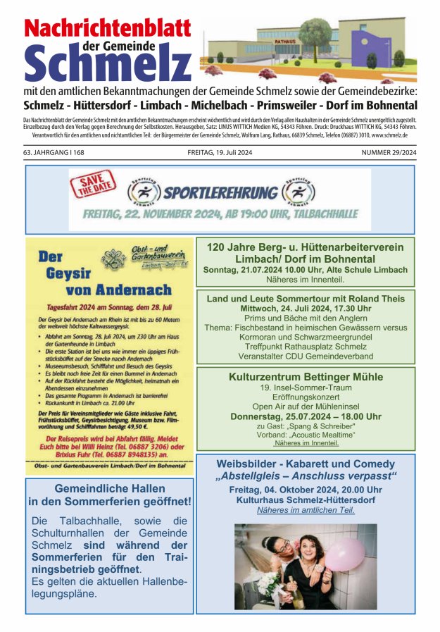 Nachrichtenblatt Schmelz Titelblatt 29/2024