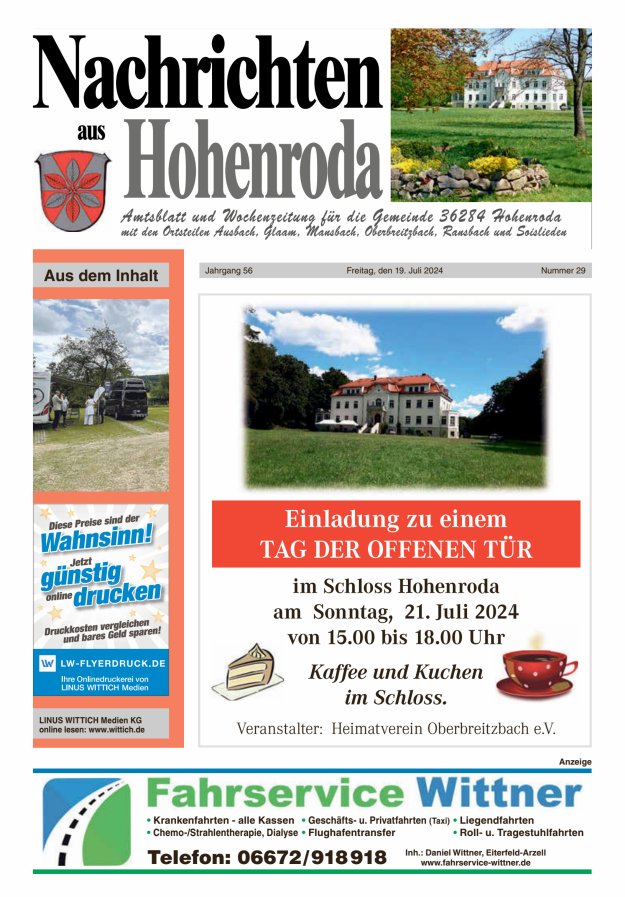 Nachrichten aus Hohenroda Titelblatt 29/2024