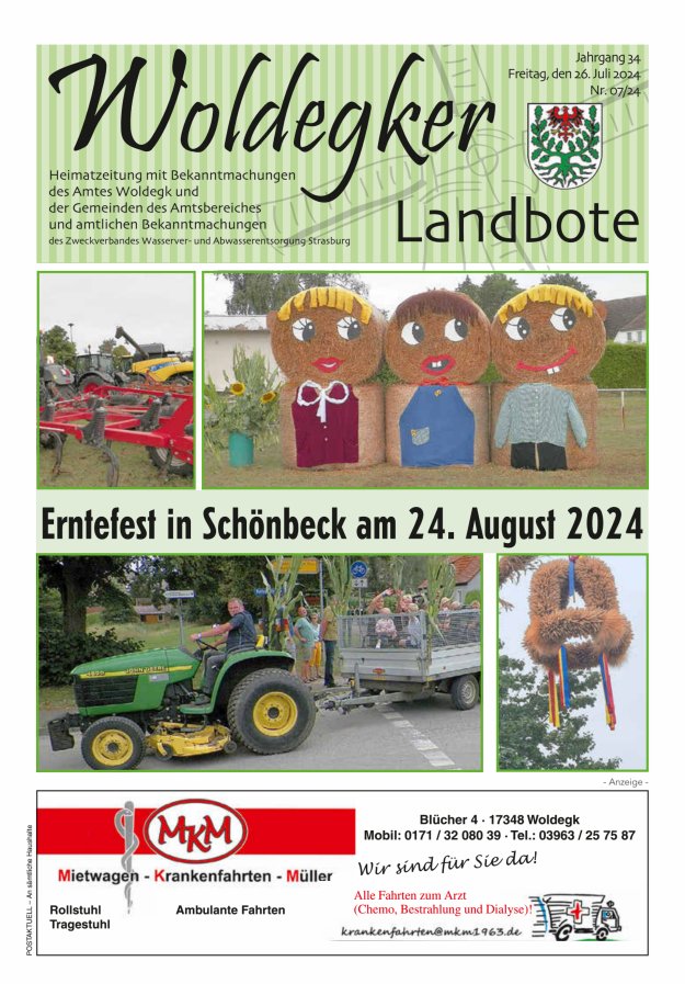 Woldegker Landbote Titelblatt 07/2024