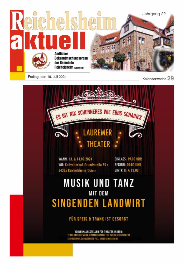 Reichelsheim aktuell - Amtsblatt der Gemeinde Reichelsheim(Odenwald) Titelblatt 29/2024