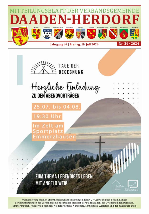 Mitteilungsblatt der Verbandsgemeinde Daaden-Herdorf Titelblatt 29/2024