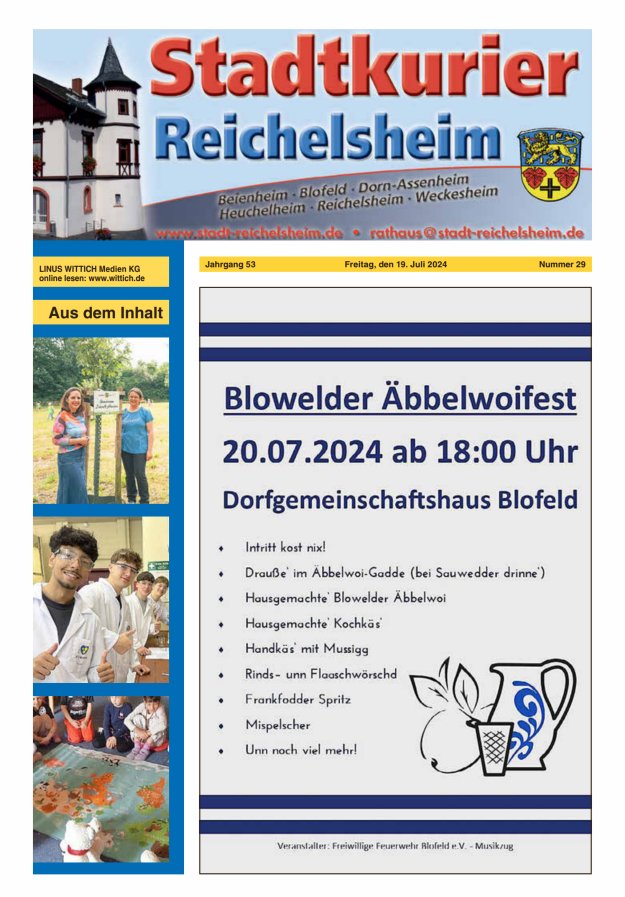 Stadtkurier Reichelsheim Titelblatt 29/2024
