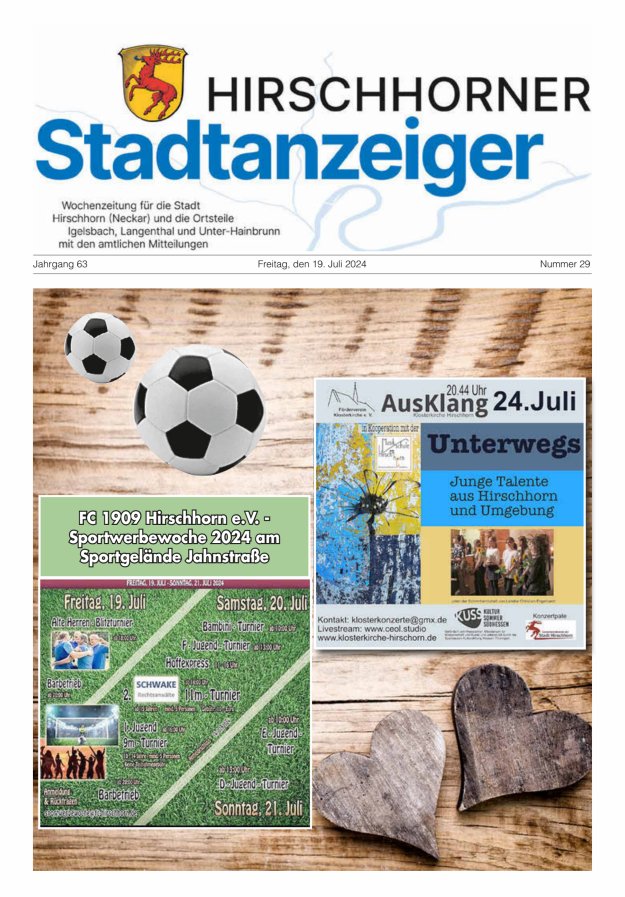 Hirschhorner Stadtanzeiger Titelblatt 29/2024