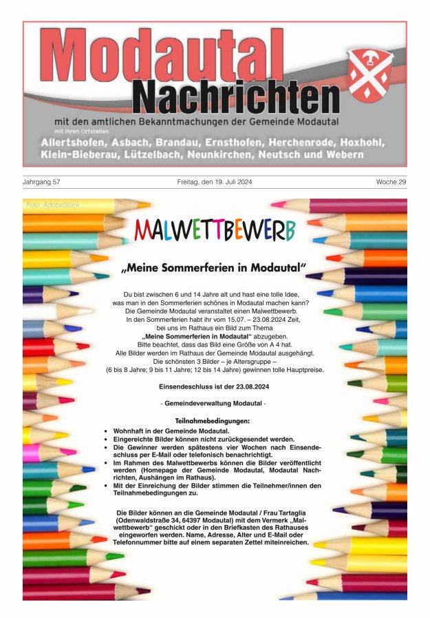 Modautal-Nachrichten Titelblatt 29/2024