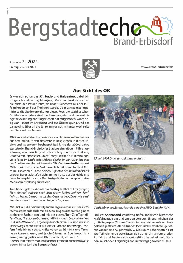Bergstadtecho Brand-Erbisdorf Titelblatt 07/2024