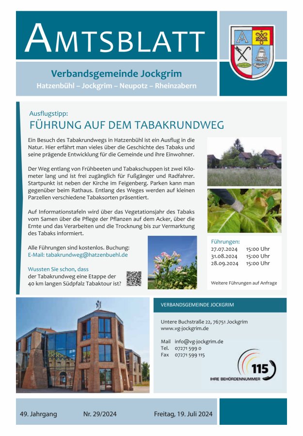 Amtsblatt VG Jockgrim Titelblatt 29/2024