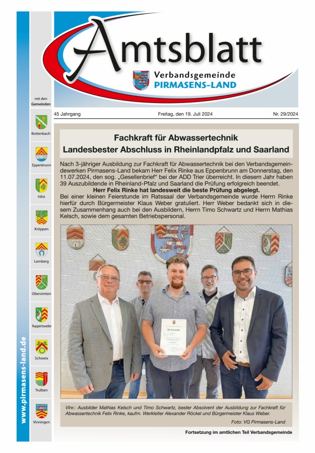 Amtsblatt VG Pirmasens-Land Titelblatt 29/2024