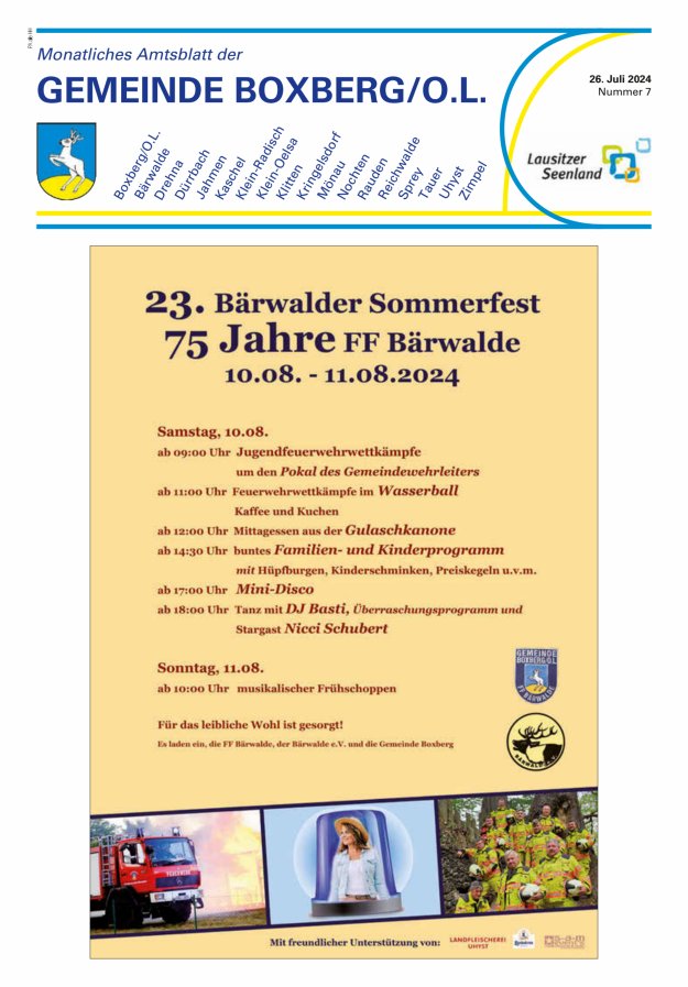 Monatliches Amtsblatt der Gemeinde Boxberg/O.L. Titelblatt 07/2024