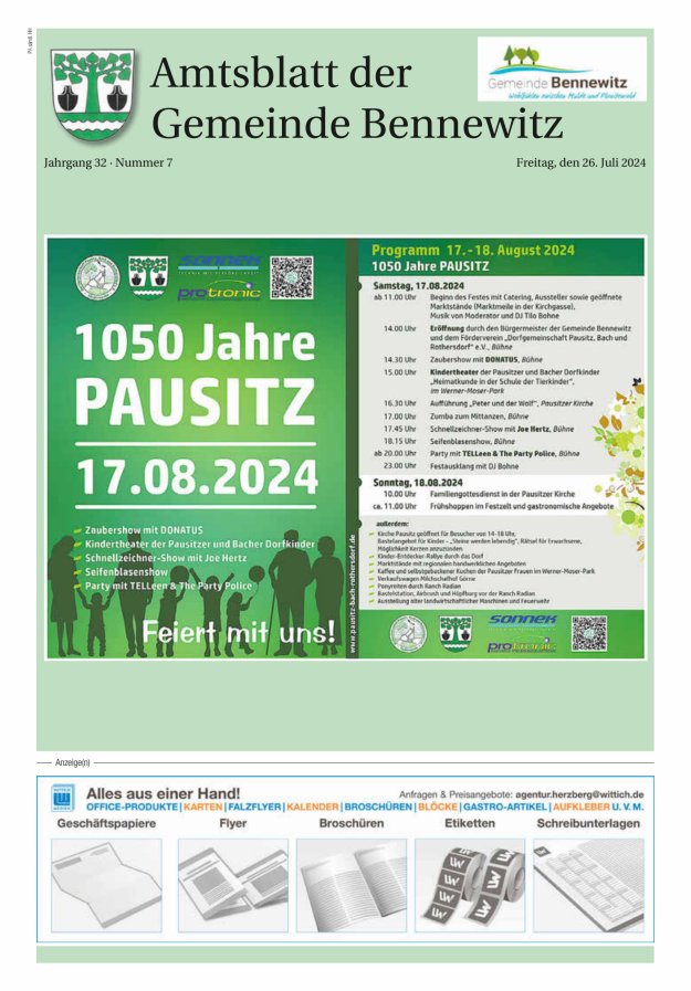 Amtsblatt der Gemeinde Bennewitz Titelblatt 07/2024