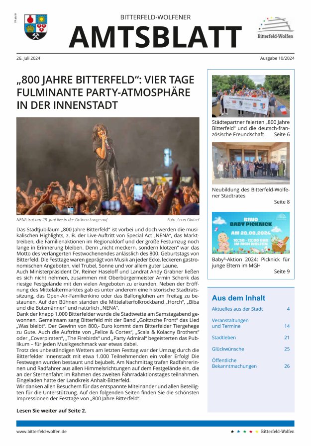 Bitterfeld-Wolfener Amtsblatt Titelblatt 10/2024