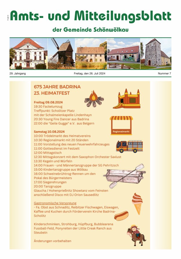 Amts- und Mitteilungsblatt der Gemeinde Schönwölkau Titelblatt 07/2024