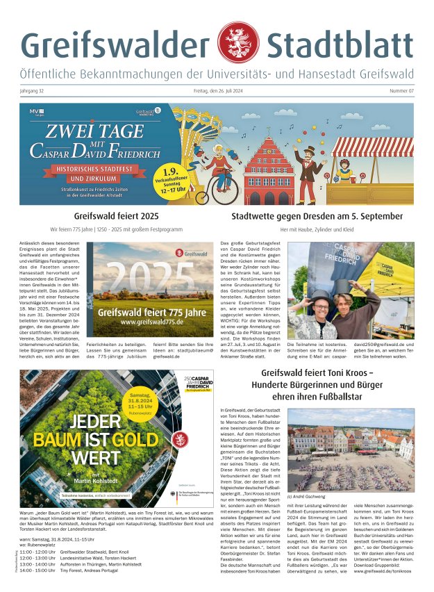 Greifswalder Stadtblatt Titelblatt 07/2024