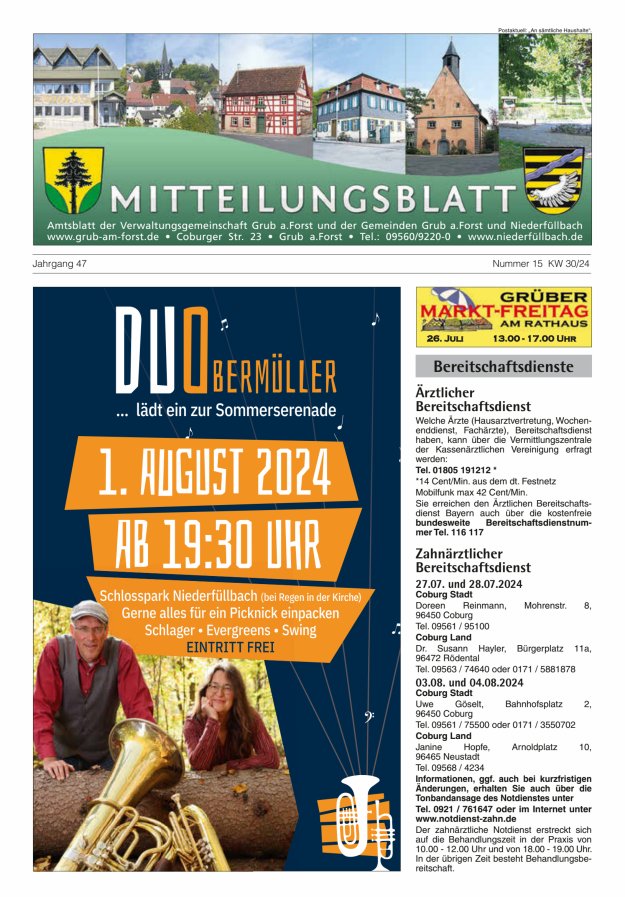 Amts- und Mitteilungsblatt der VGem Grub a.Forst Titelblatt 15/2024