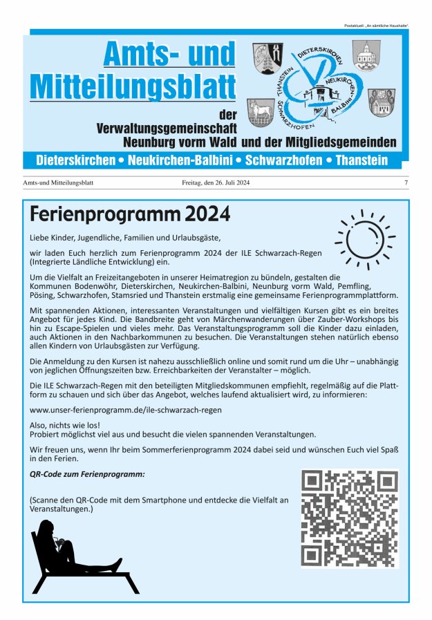 Amts- u Mitteilungsblatt der VG Neunburg vorm Wald u d Mitgliedsgemeinden Titelblatt 07/2024