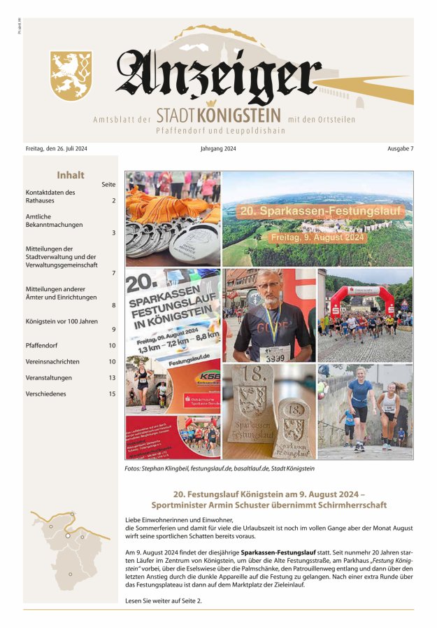 Amtsblatt der Stadt Königstein Titelblatt 07/2024