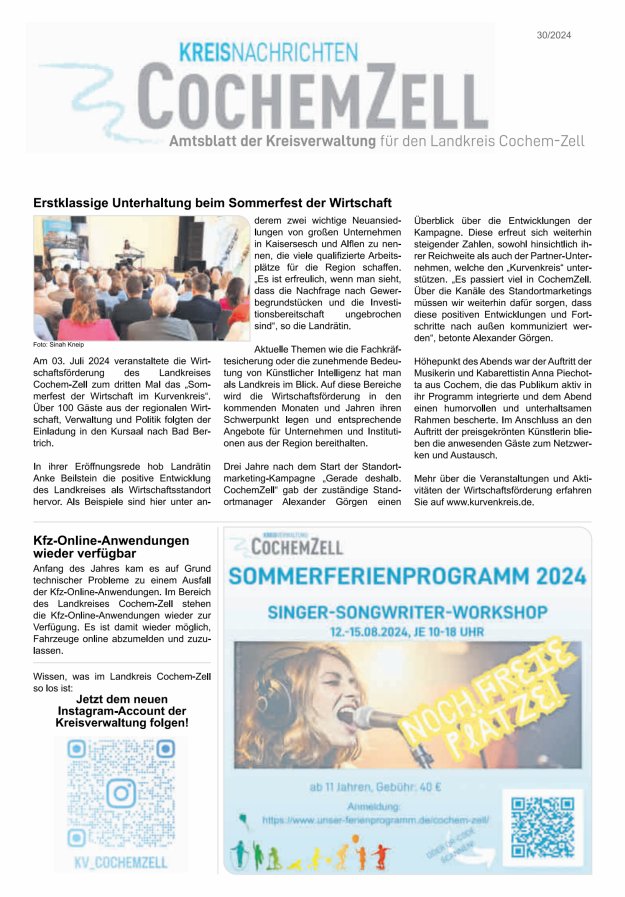 Kreisnachrichten Cochem-Zell Titelblatt 30/2024