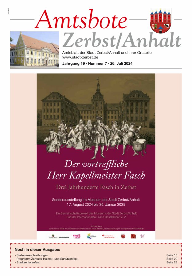 Amtsbote Zerbst/Anhalt – Amtsblatt der Stadt Zerbst/Anhalt und ihrer Ortsteile Titelblatt 07/2024