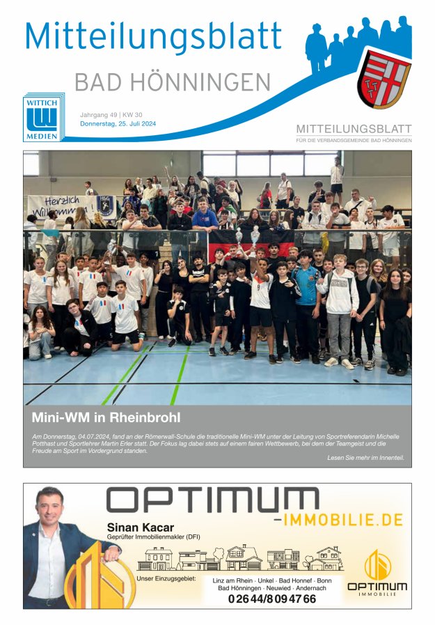Mitteilungsblatt für den Bereich der Verbandsgemeinde Bad Hönningen Titelblatt 30/2024