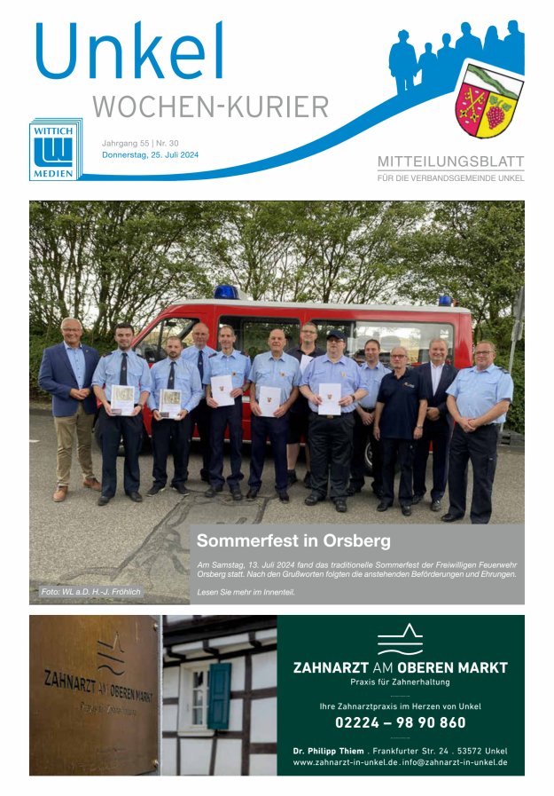 Wochen-Kurier Verbandsgemeinde Unkel Titelblatt 30/2024
