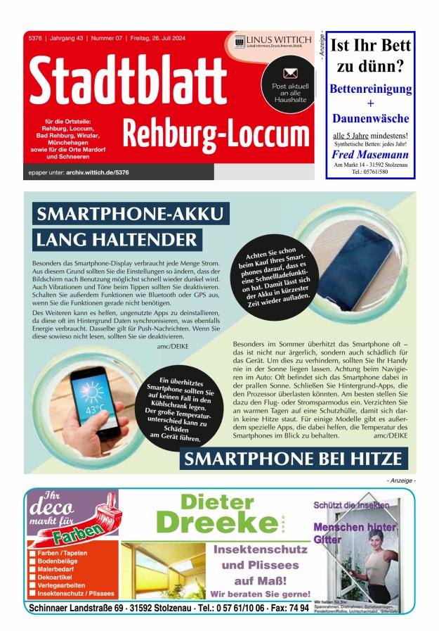 Stadtblatt Rehburg-Loccum Titelblatt 07/2024